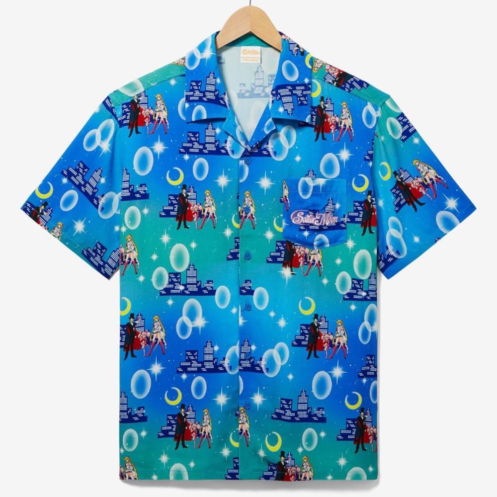 Unisex Pretty‎ Guardian Sailor Moon Nighttime Allover Print Woven Button-Up